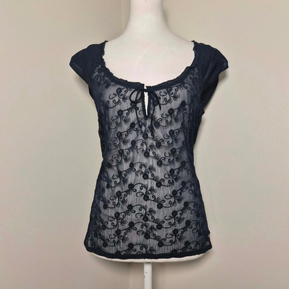 Abercrombie & Fitch NWT 100% Cotton Navy Blue Twilight Bella Swan Babydoll Top L